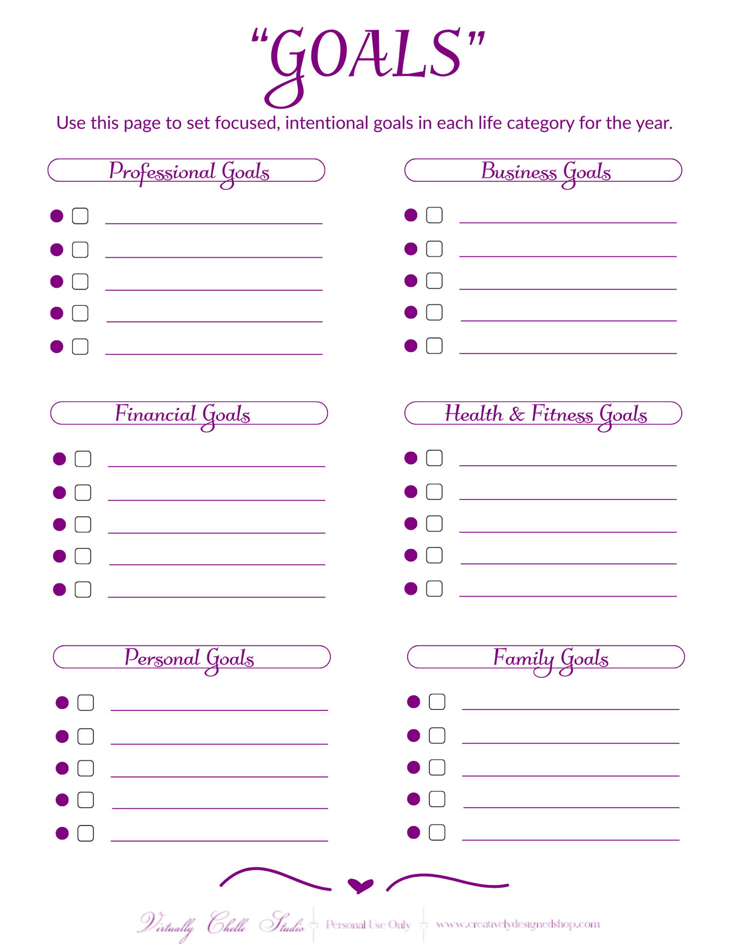 Life Planner - Goals Sheet (Printable PDF) - Color