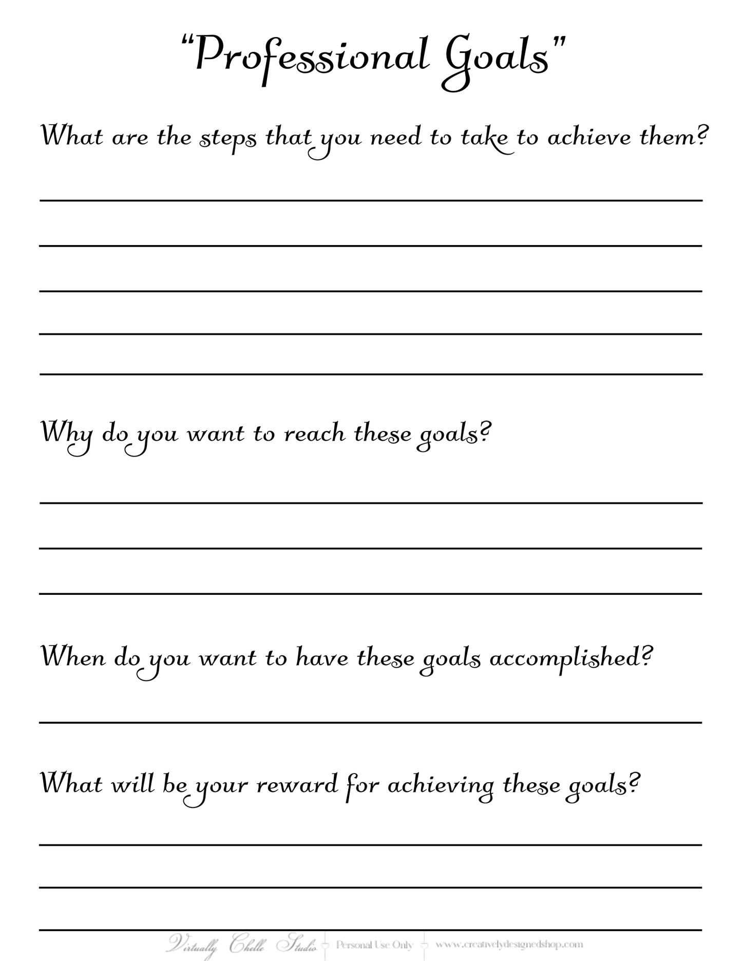 Life Planner - Professional Goals Sheet (Printable PDF) - B&W