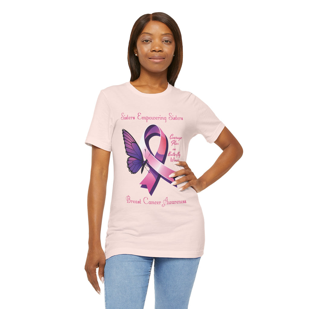 SES Breast Cancer Awareness "Courage Flies on Butterfly Wings" - Unisex Jersey Short Sleeve Tee