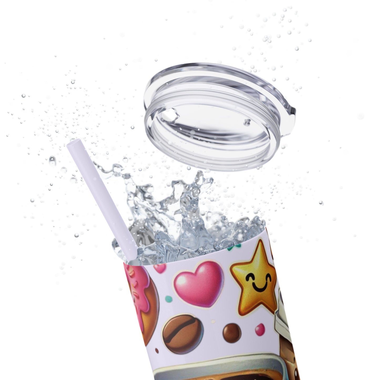 Coffee & Donuts - Skinny Tumbler with Straw, 20oz