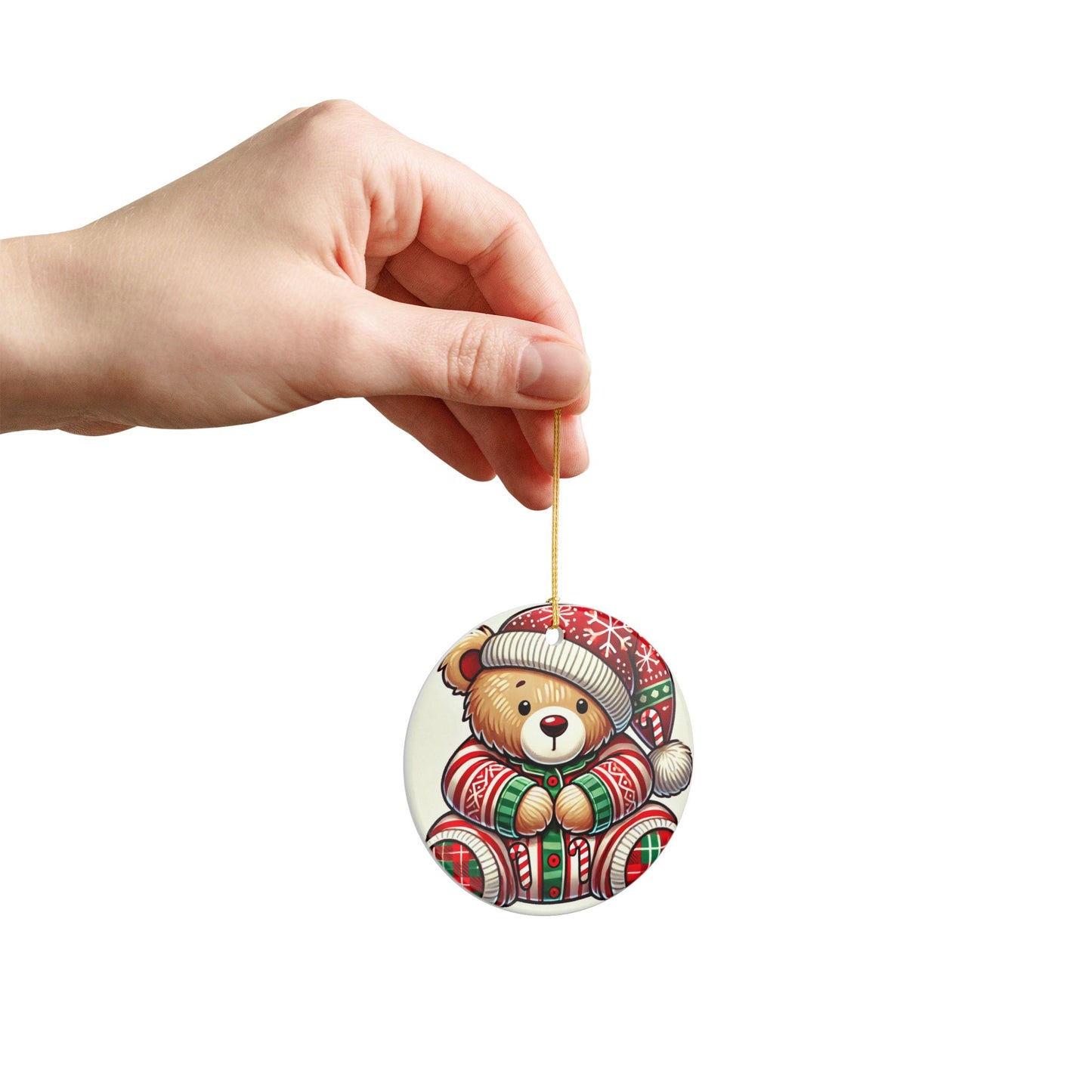 Teddy Bear in Pajamas - Ceramic Decoration Ornament, (1pc)
