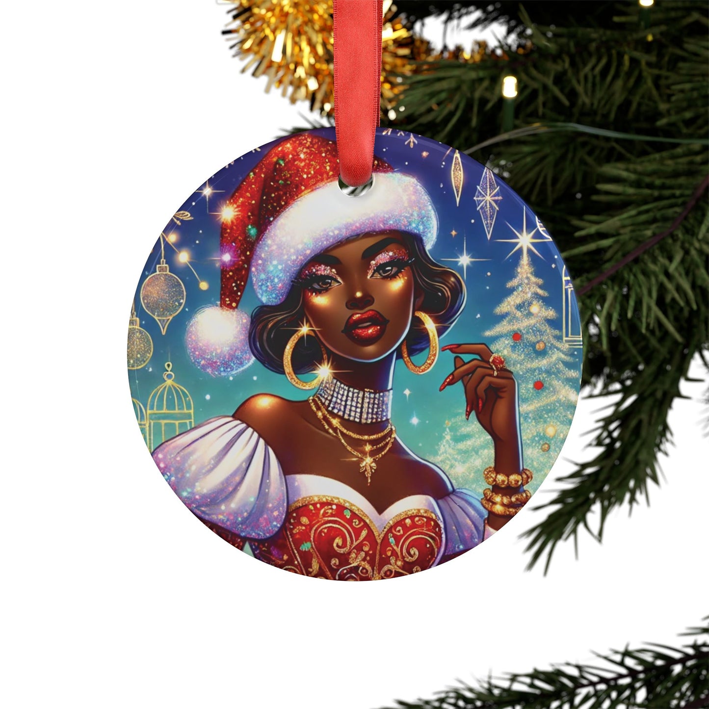 Christmas Beauty (Cultural) - Acrylic Ornament with Ribbon