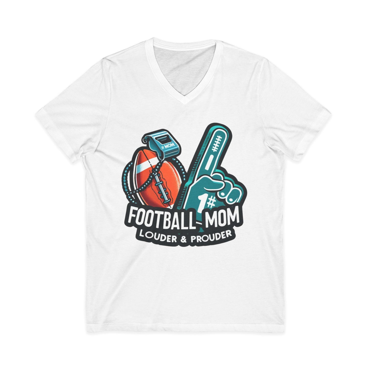 Football Mom - Louder & Prouder - Unisex Jersey Short Sleeve V-Neck Tee