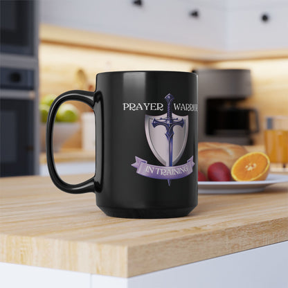 Prayer Warrior In Training - Black Mug, 15oz