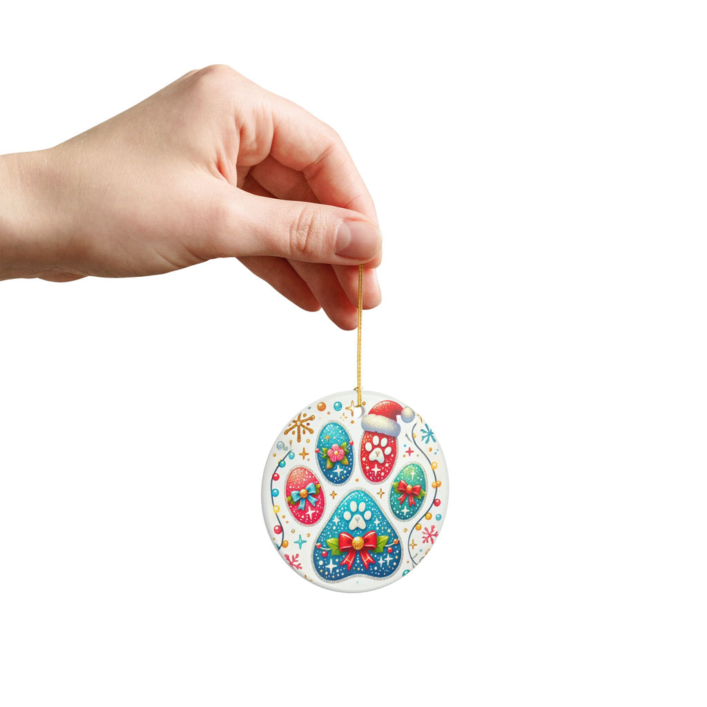 Festive Paw Print - Ceramic Decoration Ornament, (1pc)
