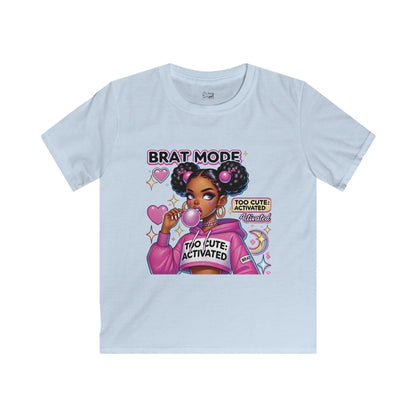 Brat Mode "Too Cute Activated" - Kids Softstyle Tee