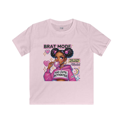 Brat Mode "Too Cute Activated" - Kids Softstyle Tee