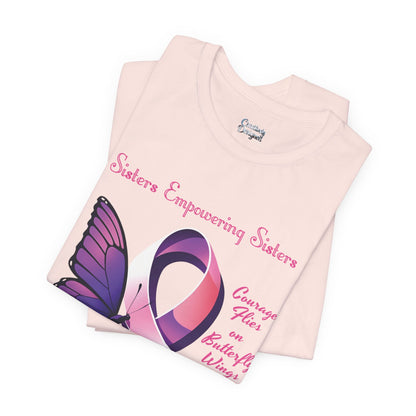 SES Breast Cancer Awareness "Courage Flies on Butterfly Wings" - Unisex Jersey Short Sleeve Tee