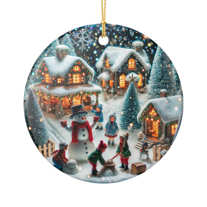Winter Village Scene - Ceramic Decoration Ornament, (1pc)