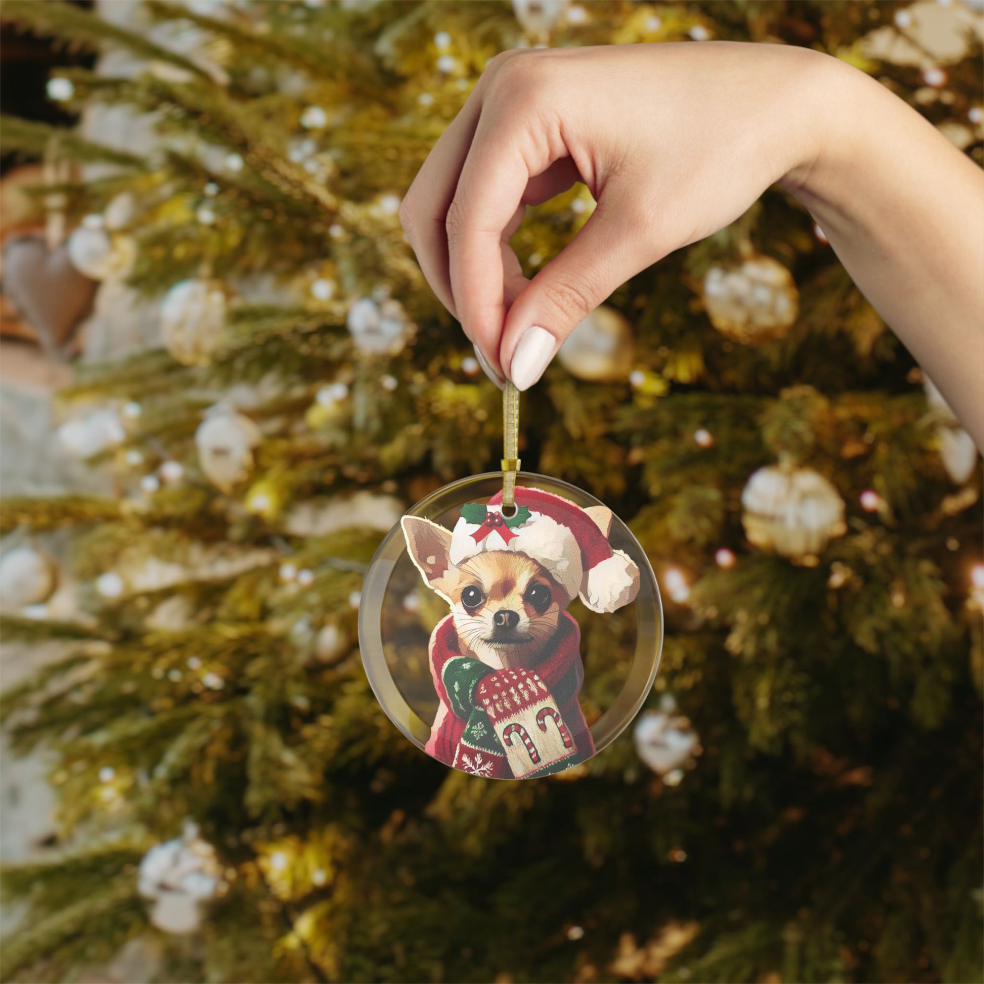 Merry Chihuahua Christmas - Glass Ornaments - Creatively Designed Shop