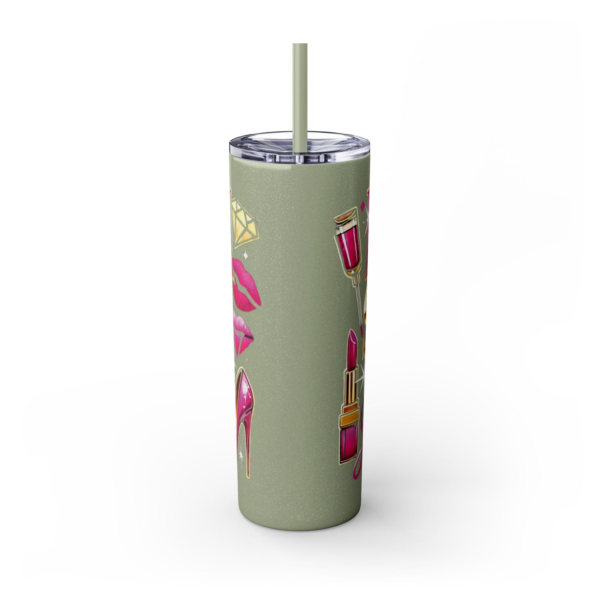 Pink, Sip & Love - Skinny Tumbler with Straw, 20oz - Creatively Designed Shop
