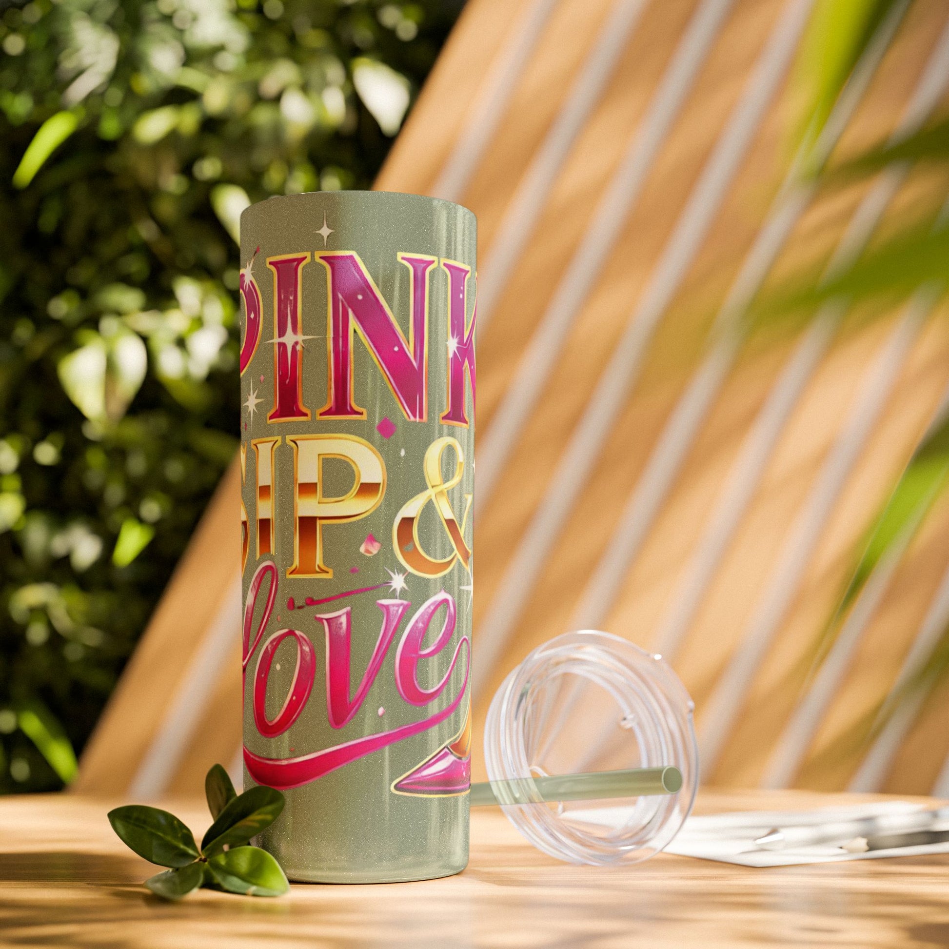 Pink, Sip & Love - Skinny Tumbler with Straw, 20oz - Creatively Designed Shop