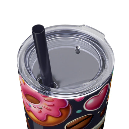Coffee & Donuts - Skinny Tumbler with Straw, 20oz