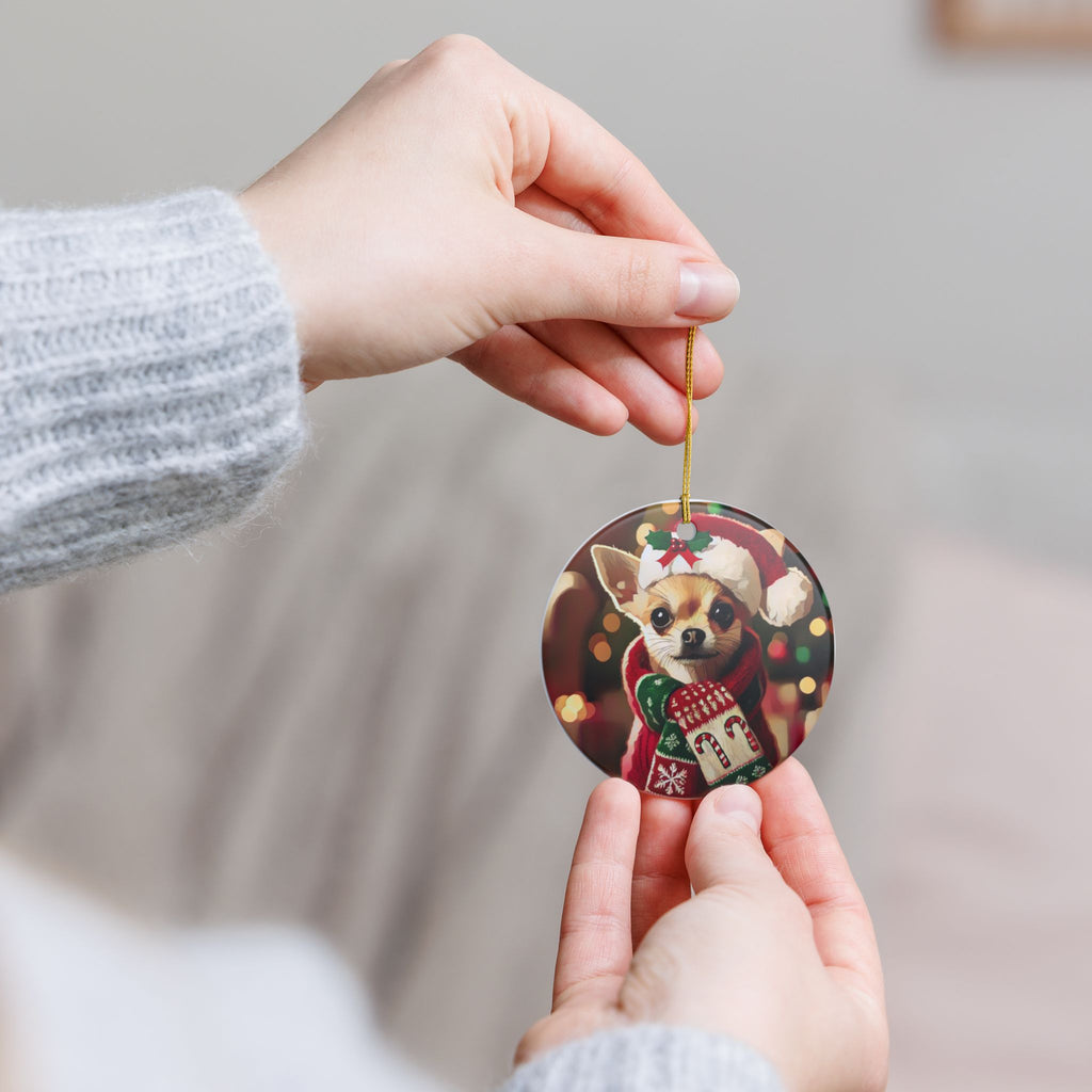 Merry Chihuahua Christmas - Ceramic Decoration Ornament, (1pc)
