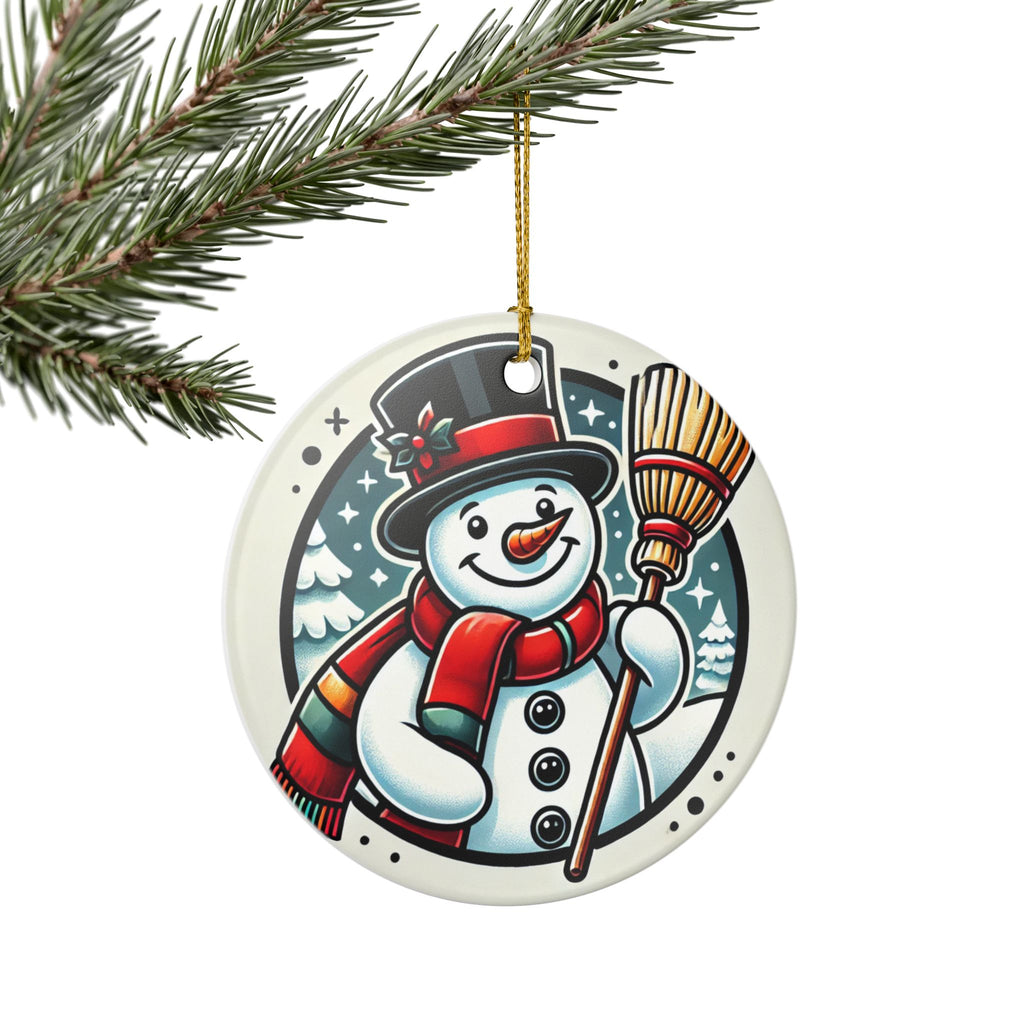 Snowman with a Magic Hat - Ceramic Decoration Ornament, (1pc)