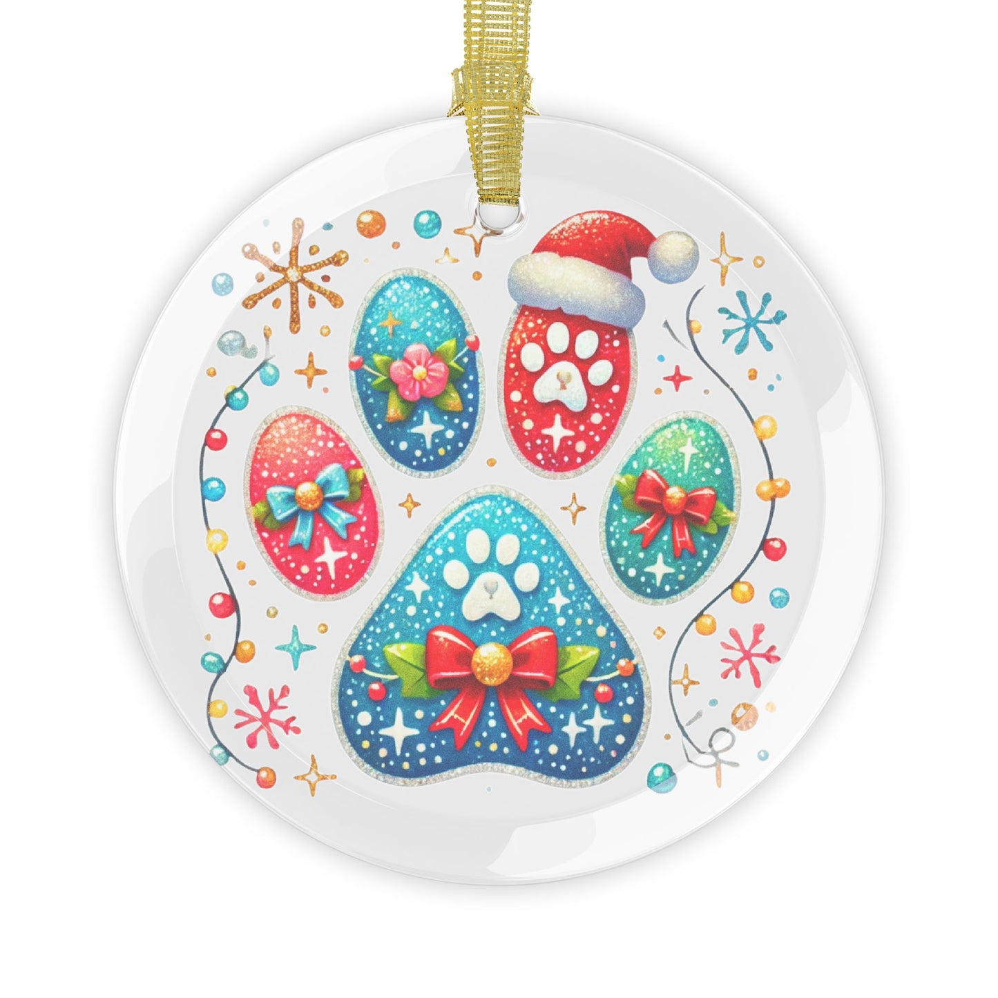 Festive Paw Print - Glass Ornaments