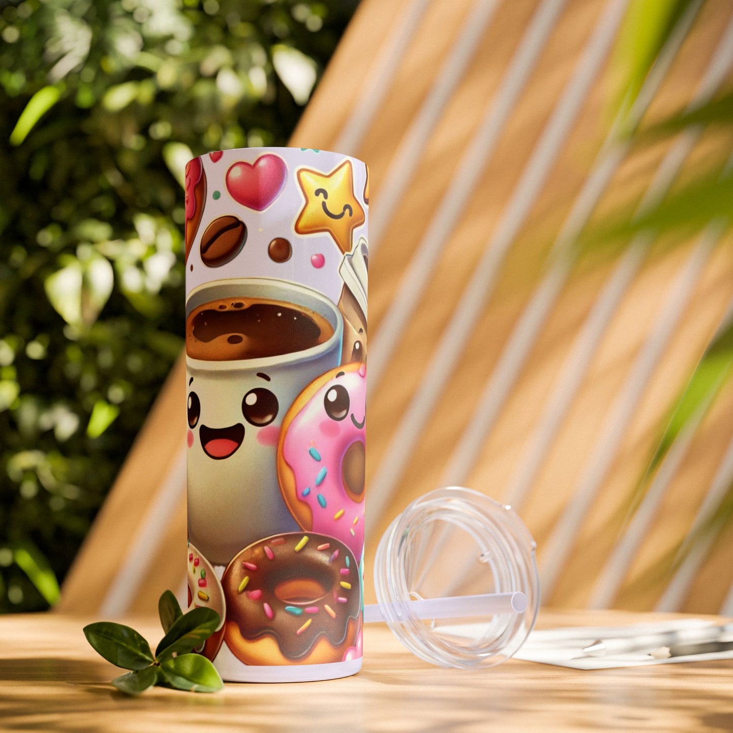 Coffee & Donuts - Skinny Tumbler with Straw, 20oz