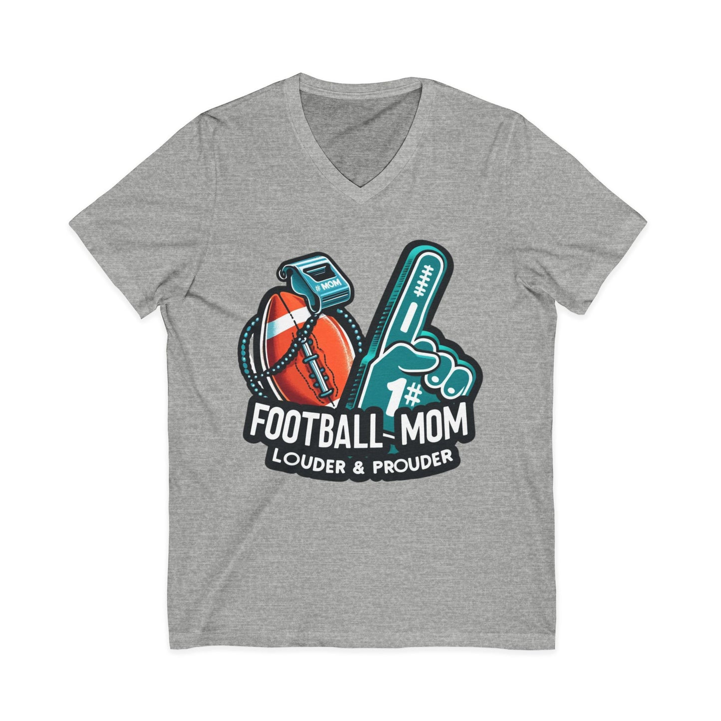 Football Mom - Louder & Prouder - Unisex Jersey Short Sleeve V-Neck Tee