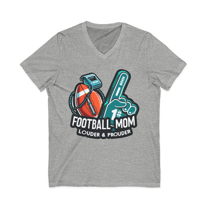 Football Mom - Louder & Prouder - Unisex Jersey Short Sleeve V-Neck Tee
