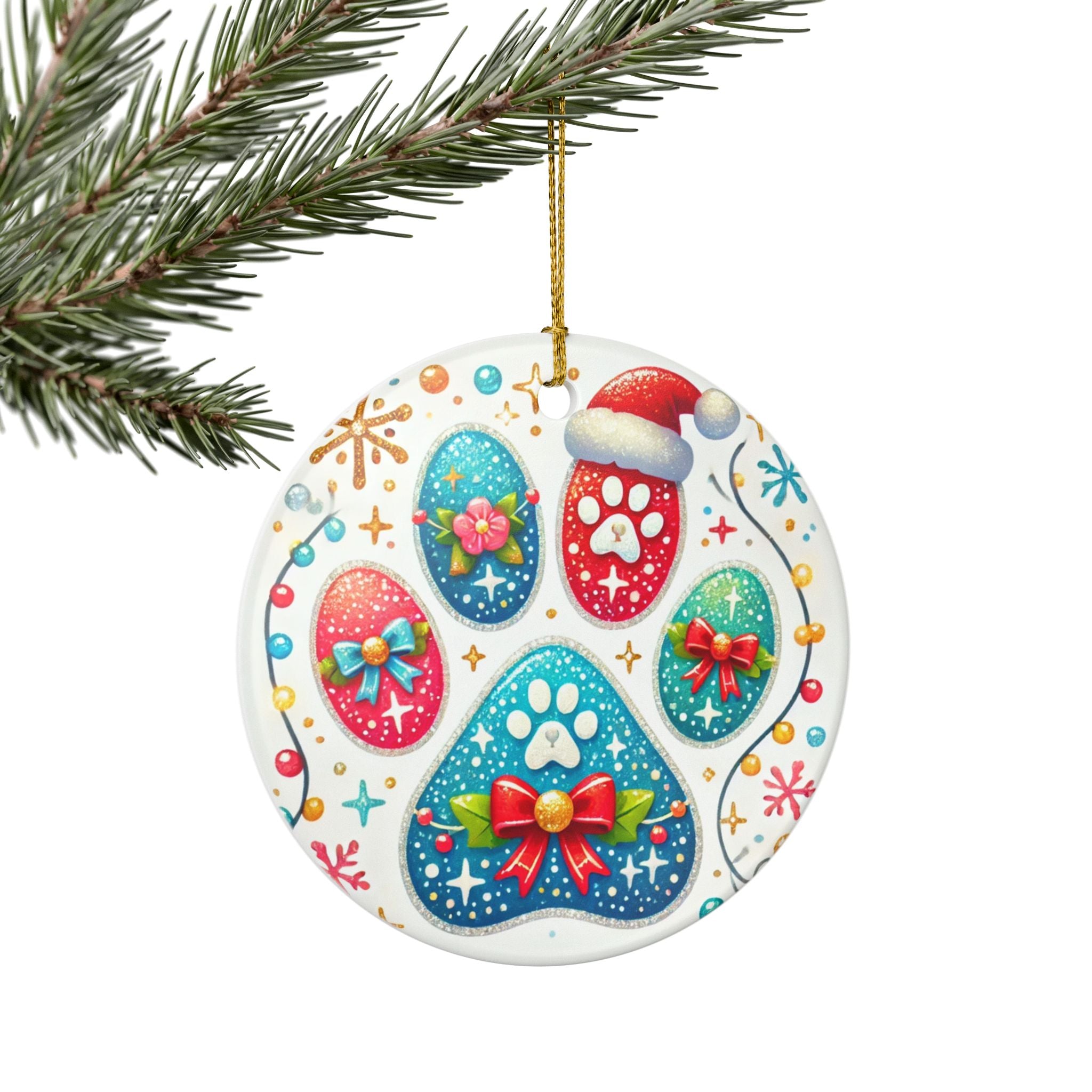 Festive Paw Print - Ceramic Decoration Ornament, (1pc)