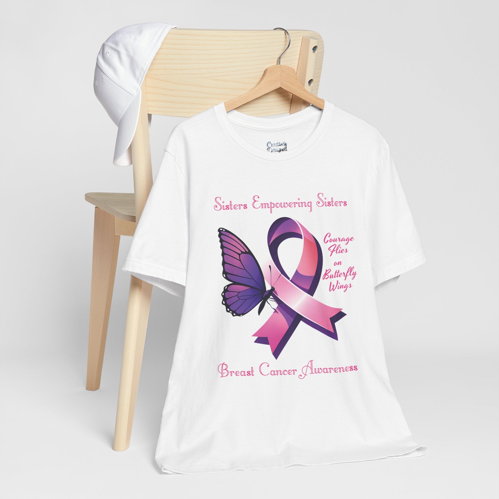 SES Breast Cancer Awareness "Courage Flies on Butterfly Wings" - Unisex Jersey Short Sleeve Tee