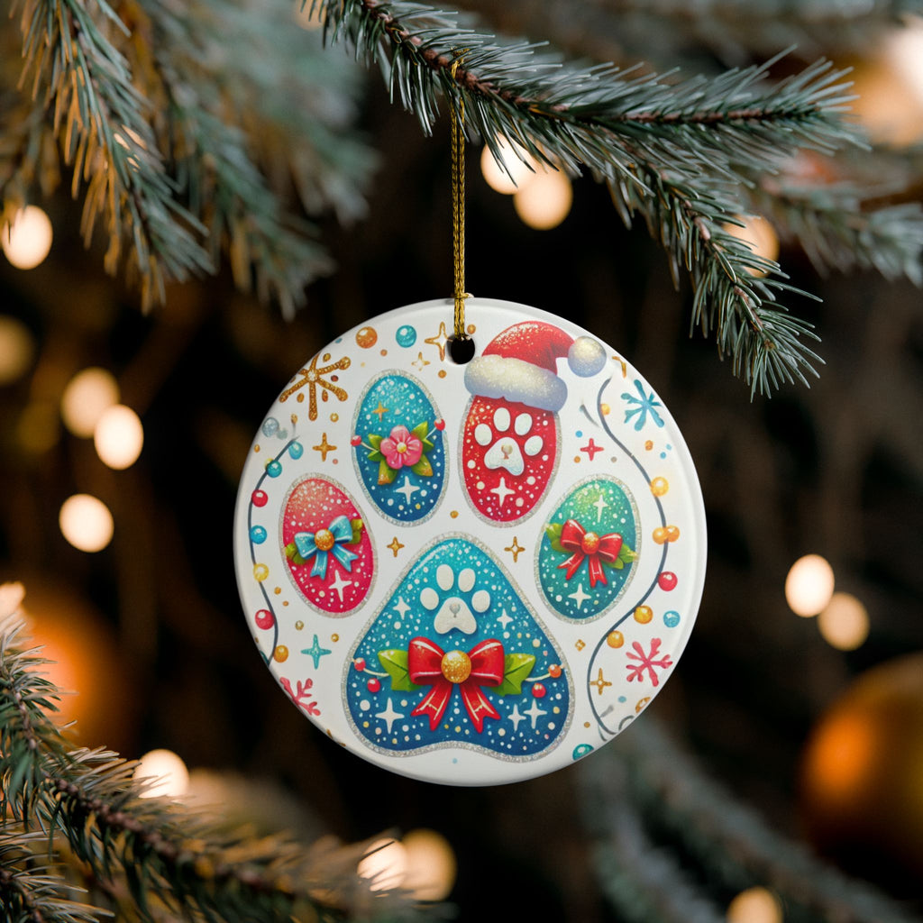 Festive Paw Print - Ceramic Decoration Ornament, (1pc)