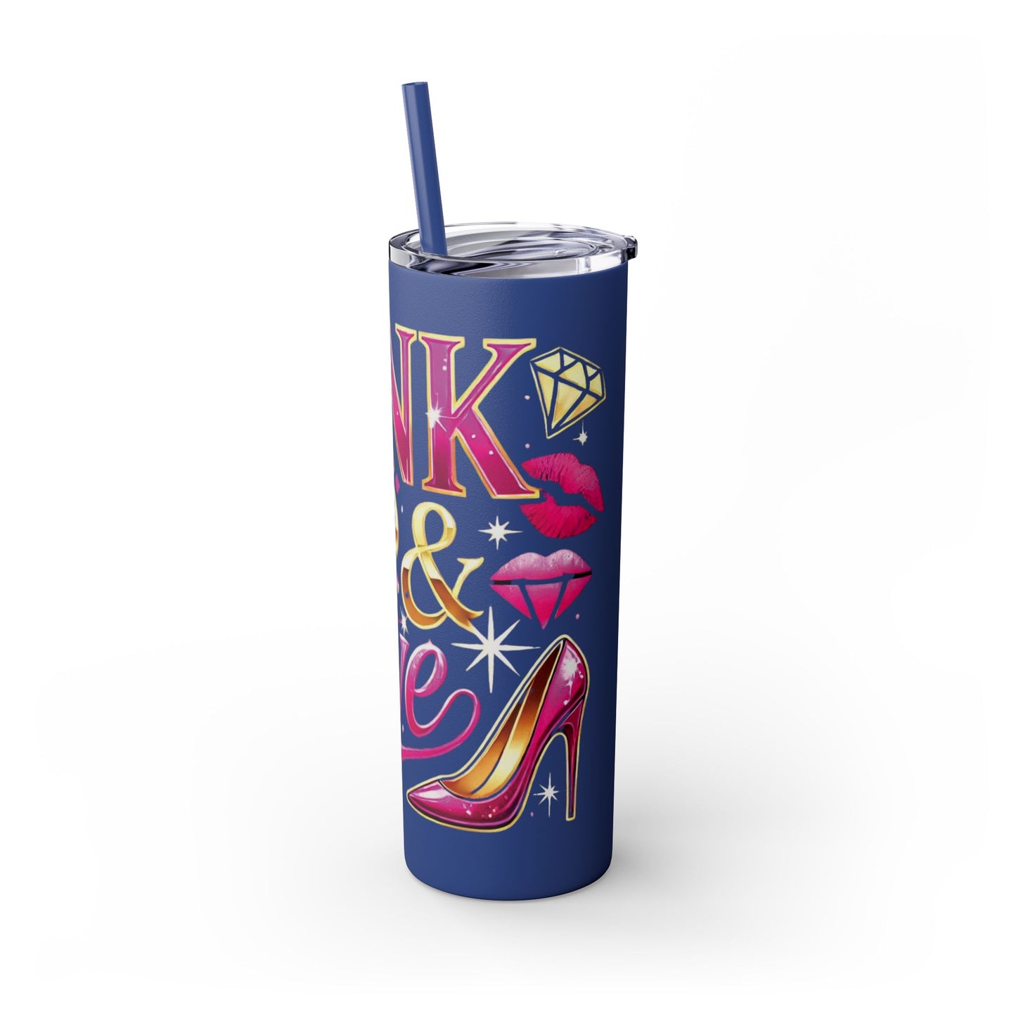Pink, Sip & Love - Skinny Tumbler with Straw, 20oz - Creatively Designed Shop