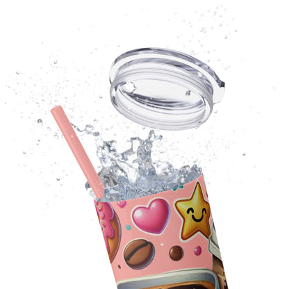 Coffee & Donuts - Skinny Tumbler with Straw, 20oz