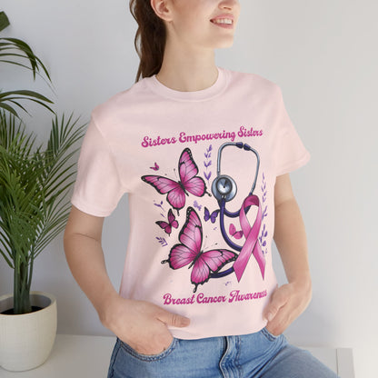 SES Breast Cancer Awareness "Butterflies, Ribbon & Stethoscope" - Unisex Jersey Short Sleeve Tee