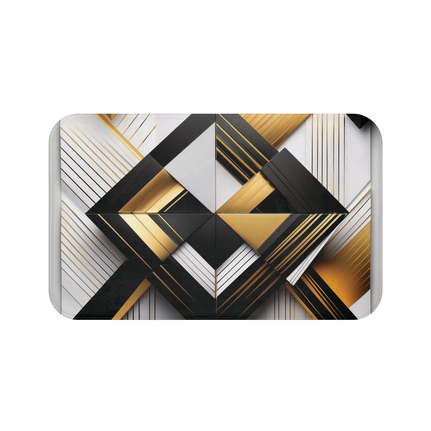 Black, Gold & White Abstract - Bath Mat