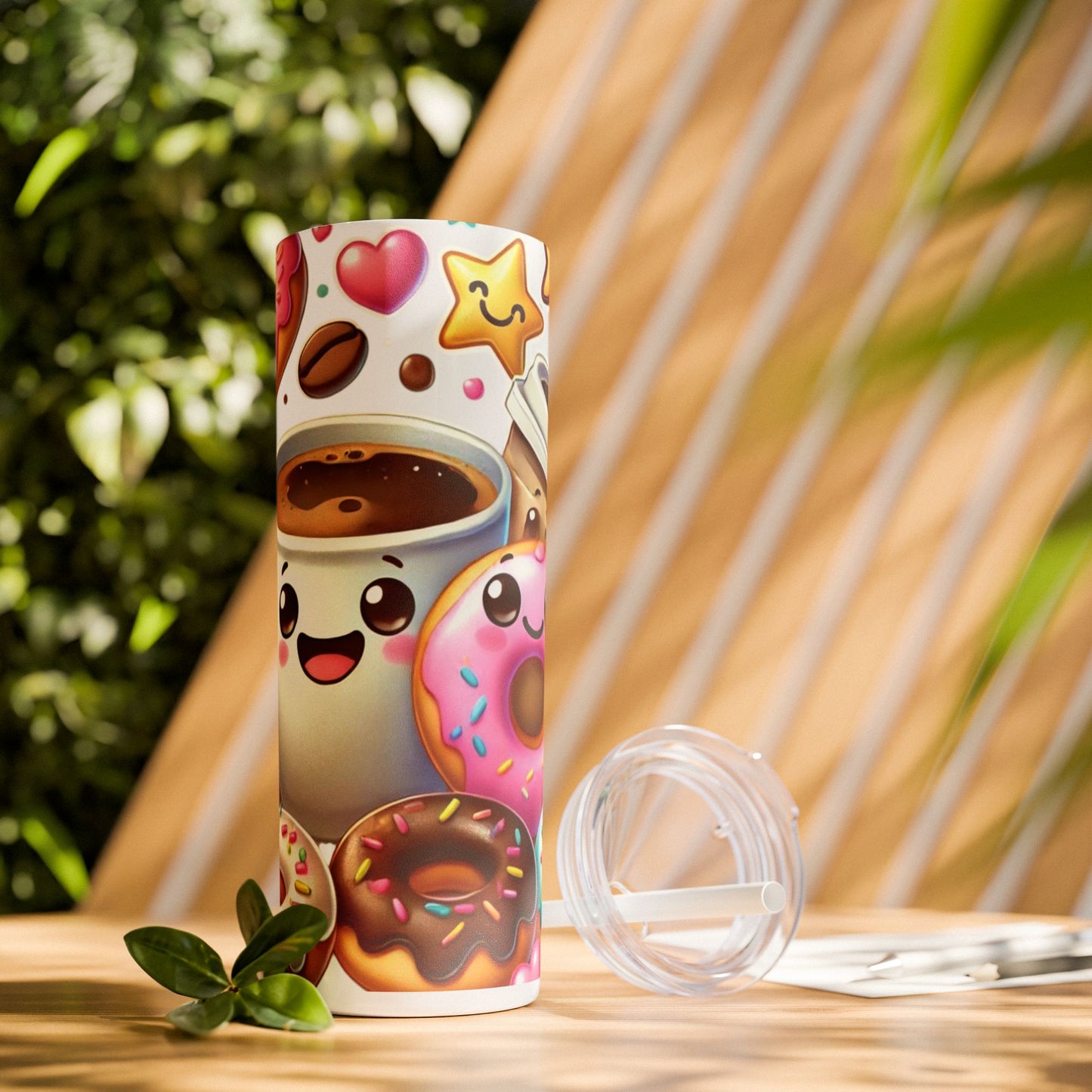 Coffee & Donuts - Skinny Tumbler with Straw, 20oz