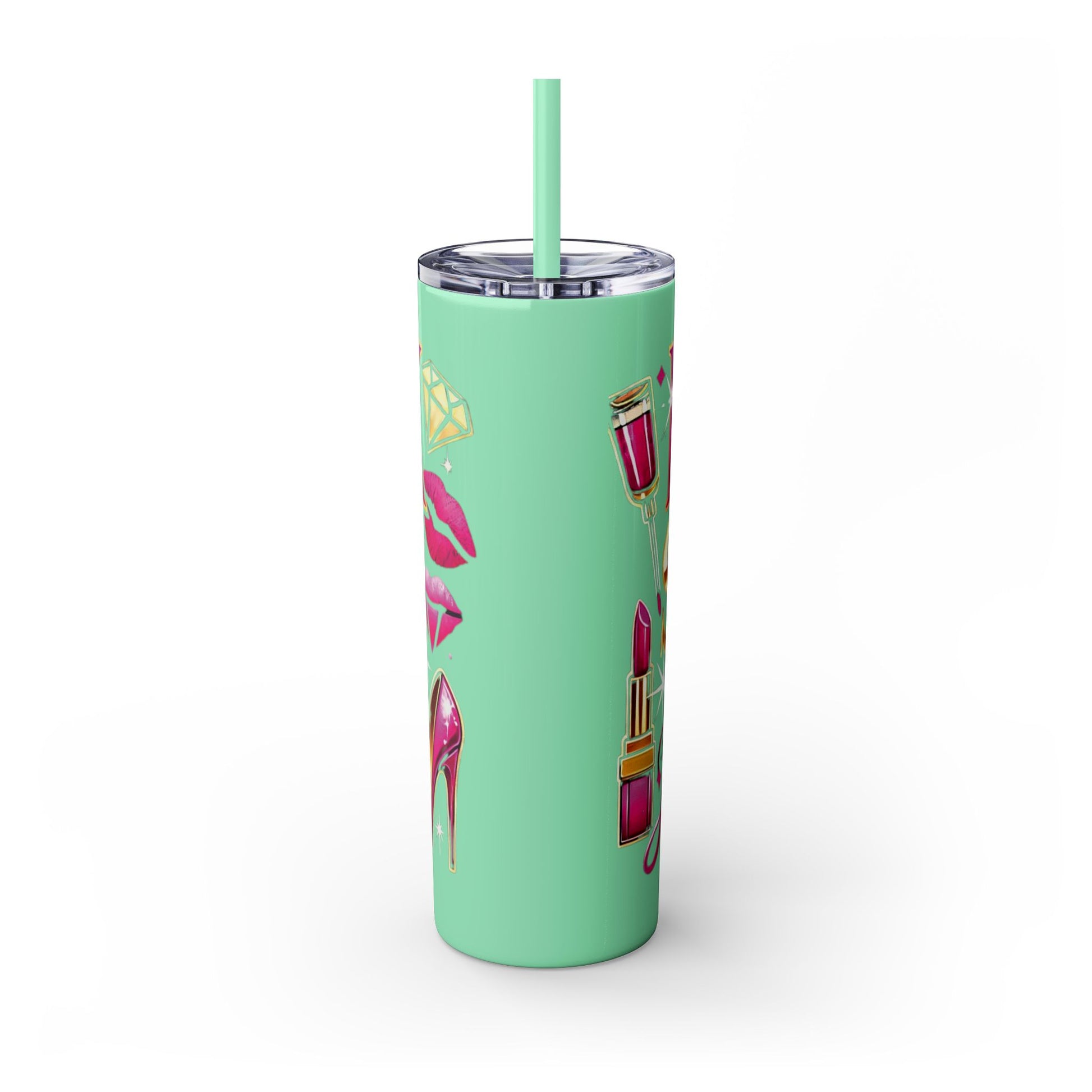Pink, Sip & Love - Skinny Tumbler with Straw, 20oz - Creatively Designed Shop