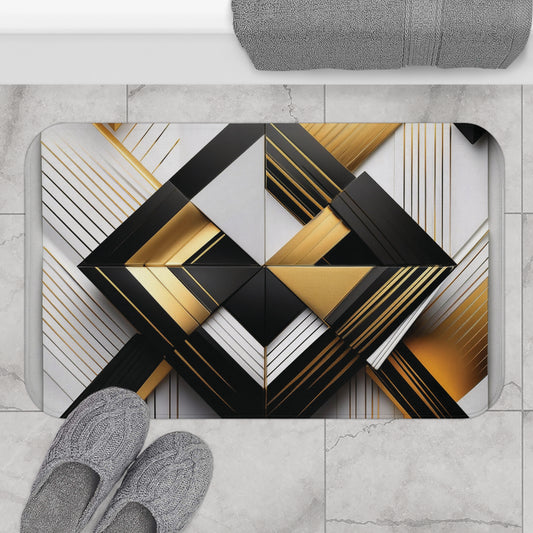 Black, Gold & White Abstract - Bath Mat