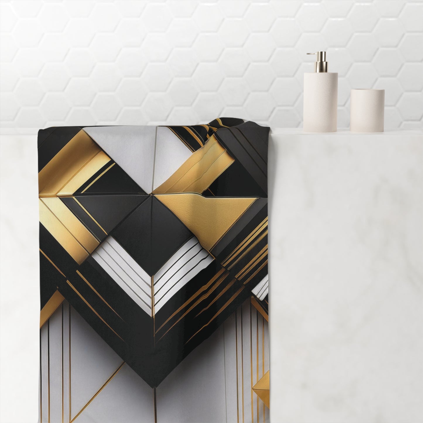 Black, Gold & White Abstract - Mink-Cotton Towel