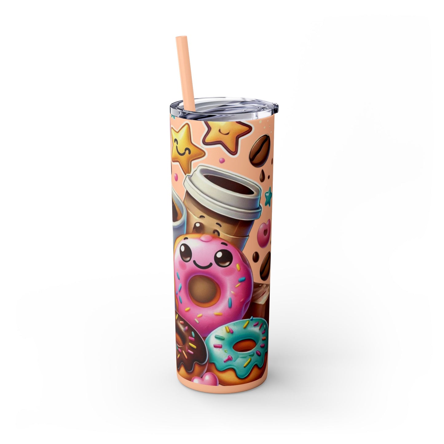 Coffee & Donuts - Skinny Tumbler with Straw, 20oz