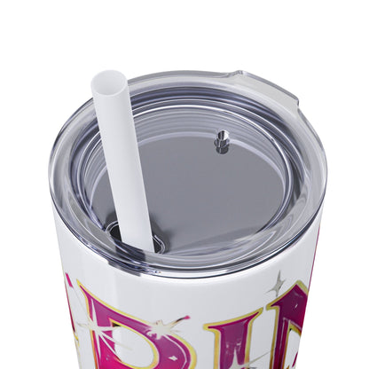 Pink, Sip & Love - Skinny Tumbler with Straw, 20oz - Creatively Designed Shop