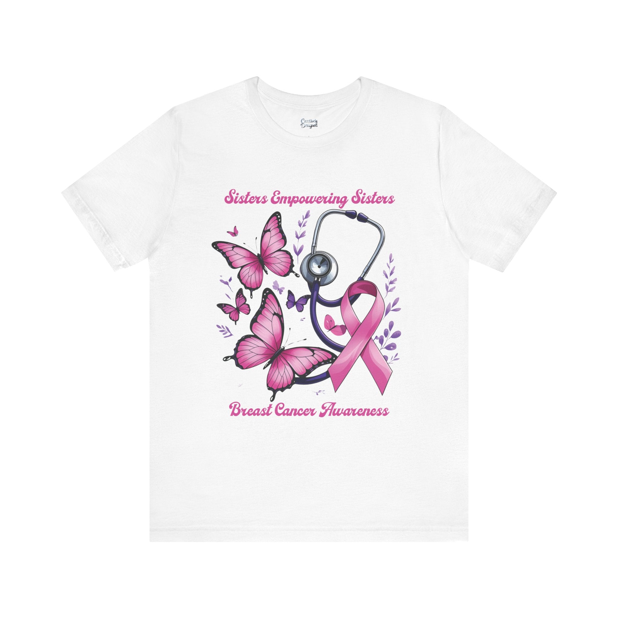 SES Breast Cancer Awareness "Butterflies, Ribbon & Stethoscope" - Unisex Jersey Short Sleeve Tee