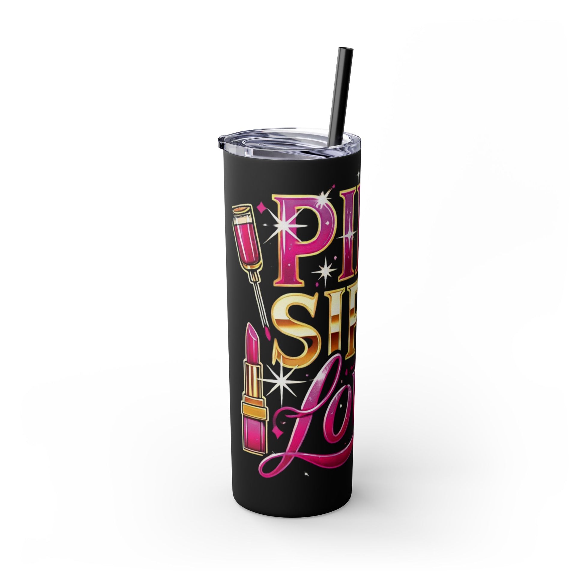 Pink, Sip & Love - Skinny Tumbler with Straw, 20oz - Creatively Designed Shop