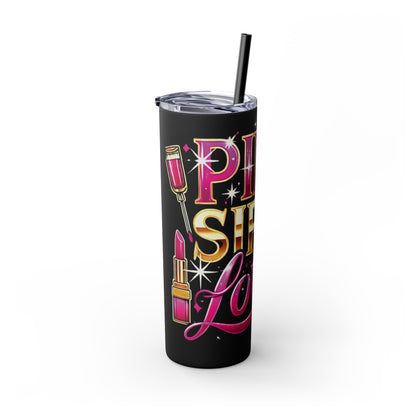 Pink, Sip & Love - Skinny Tumbler with Straw, 20oz - Creatively Designed Shop