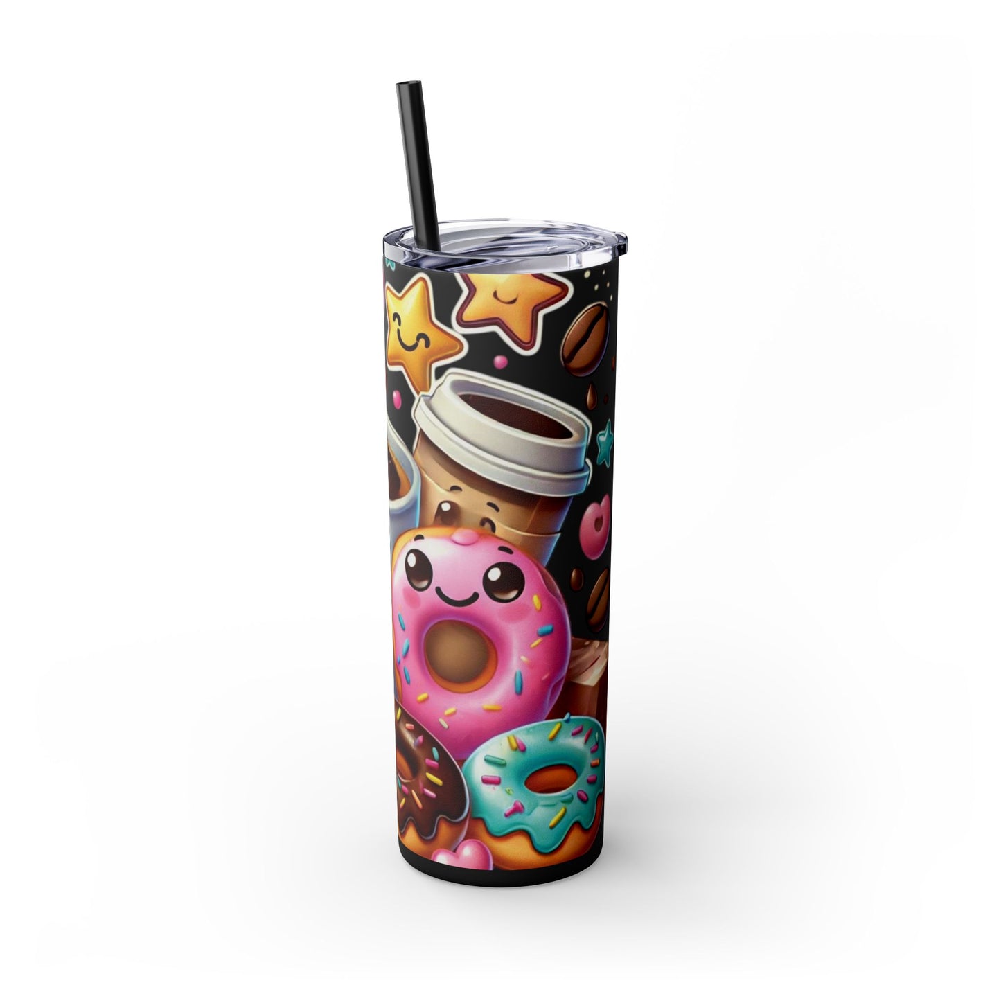 Coffee & Donuts - Skinny Tumbler with Straw, 20oz