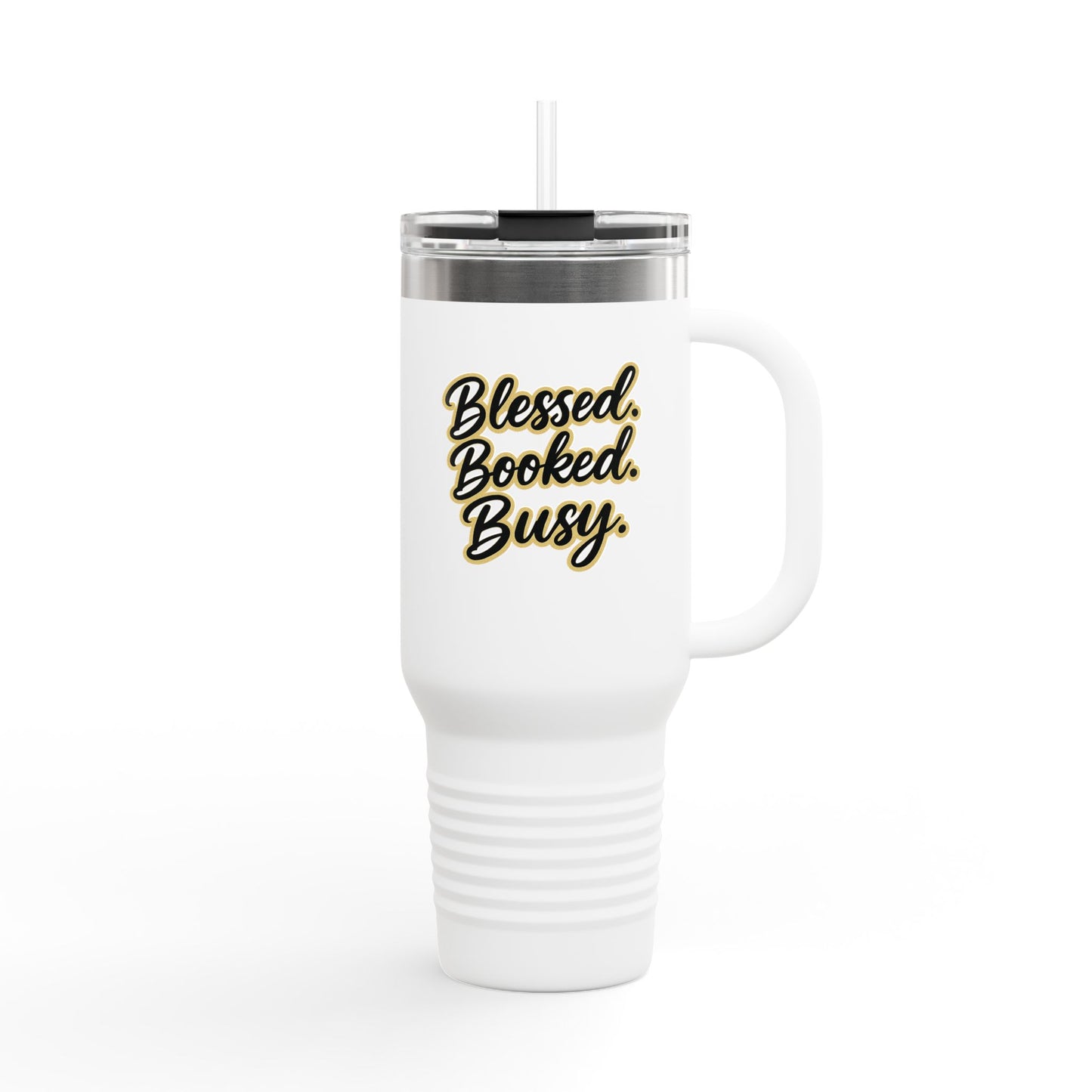 Blessed. Booked. Busy. - Insulated Travel Mug, 40oz