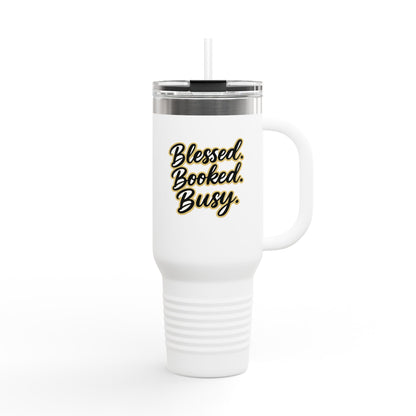 Blessed. Booked. Busy. - Insulated Travel Mug, 40oz