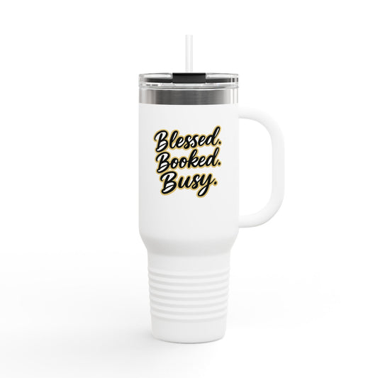 Blessed. Booked. Busy. - Insulated Travel Mug, 40oz