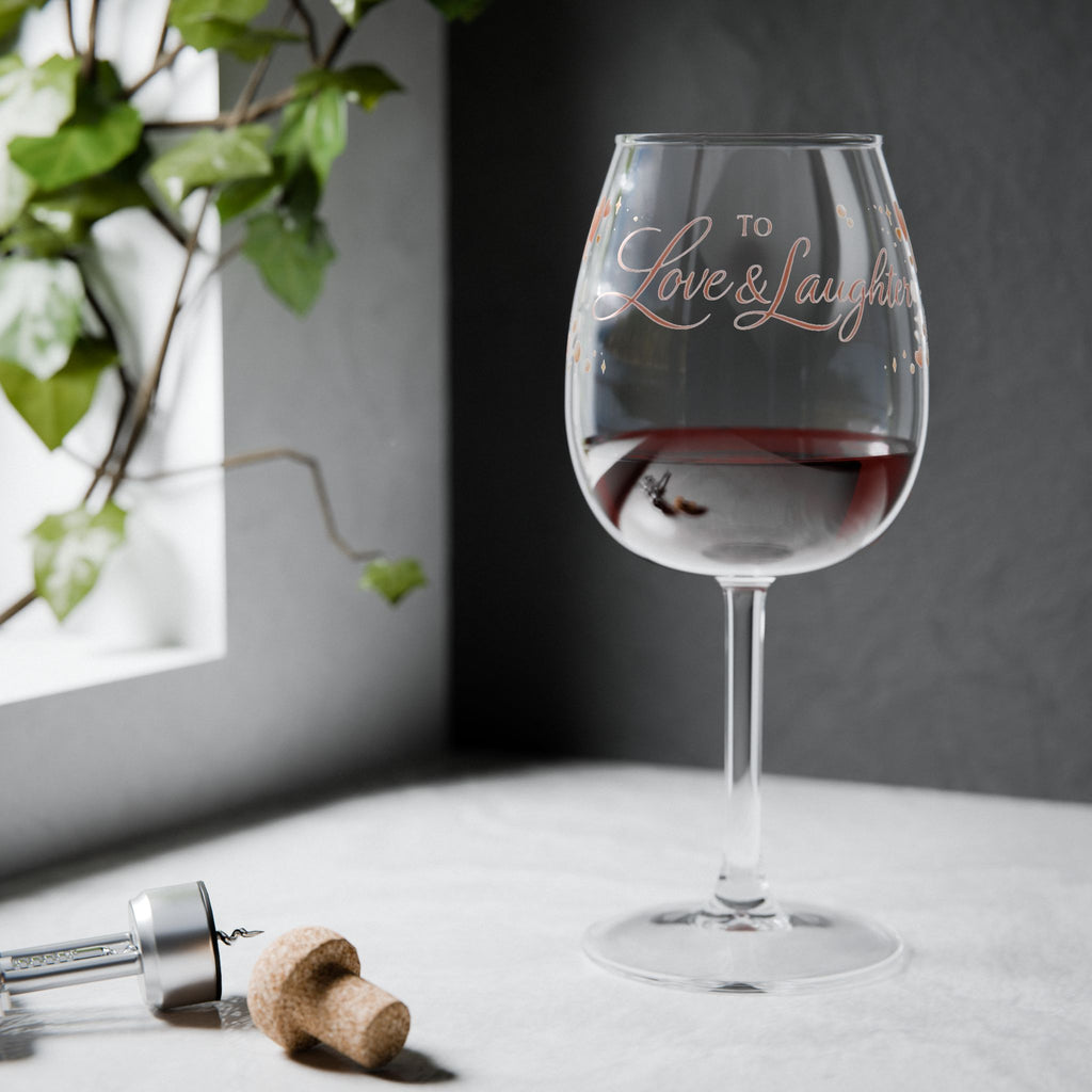 To Love & Laughter – Heart Design Wine Glass (12oz)