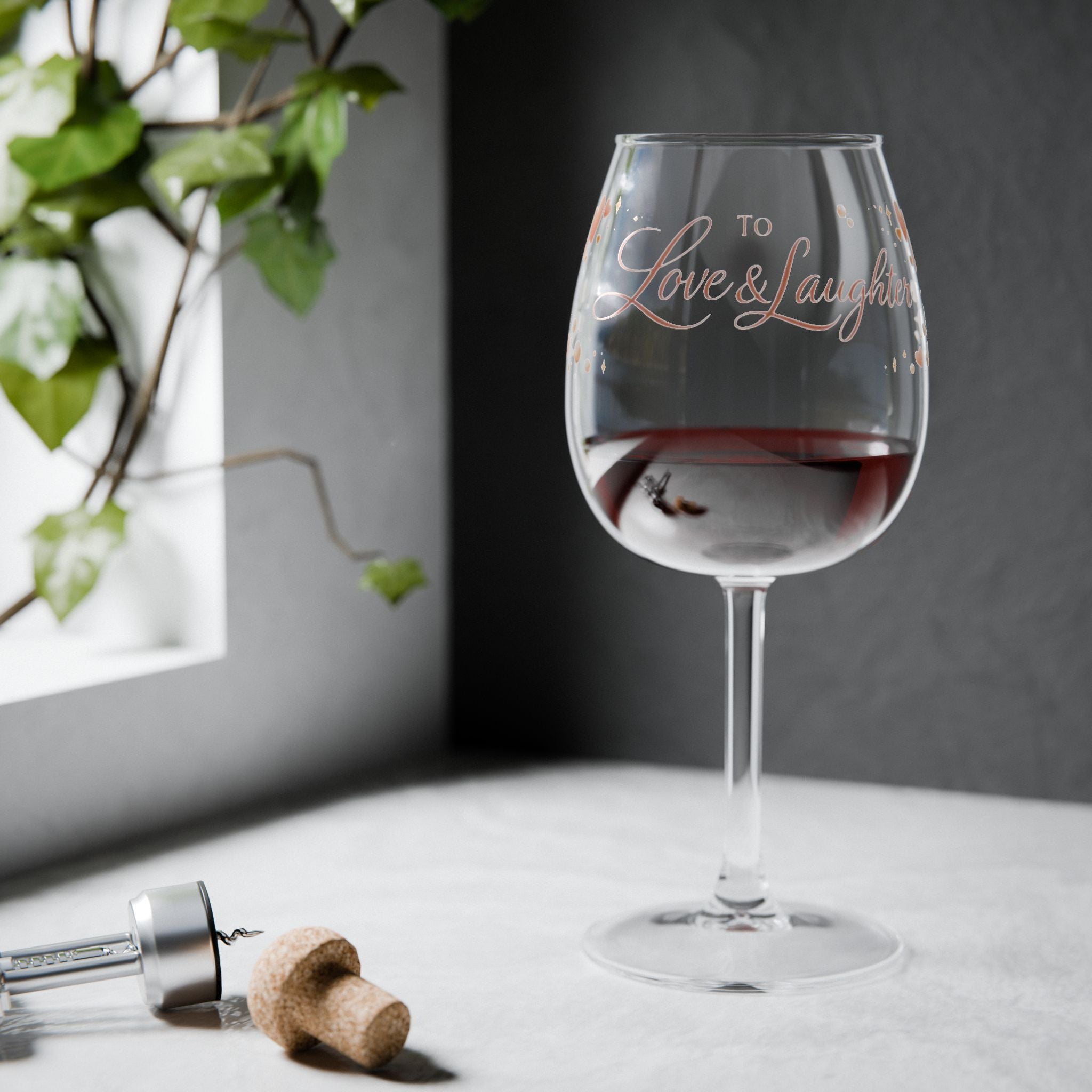 To Love & Laughter – Heart Design Wine Glass (12oz)