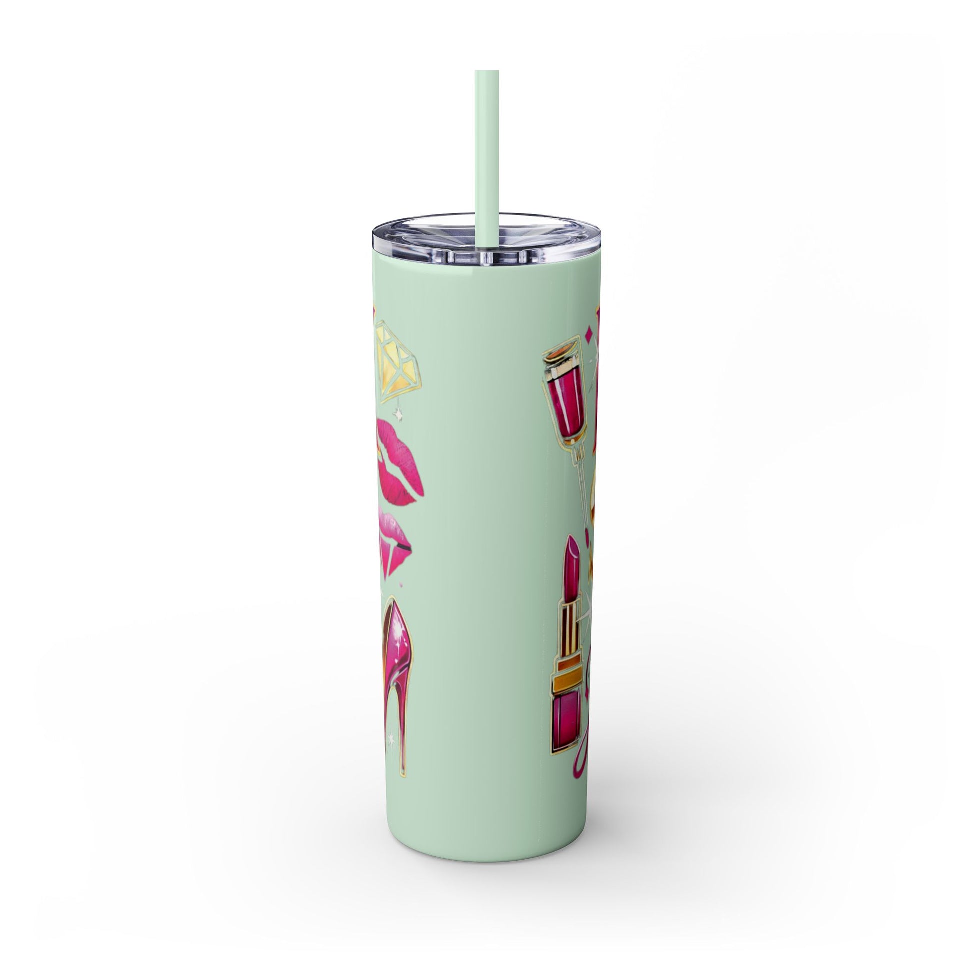 Pink, Sip & Love - Skinny Tumbler with Straw, 20oz - Creatively Designed Shop