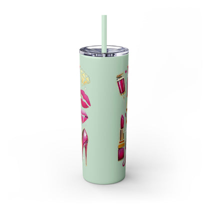 Pink, Sip & Love - Skinny Tumbler with Straw, 20oz - Creatively Designed Shop