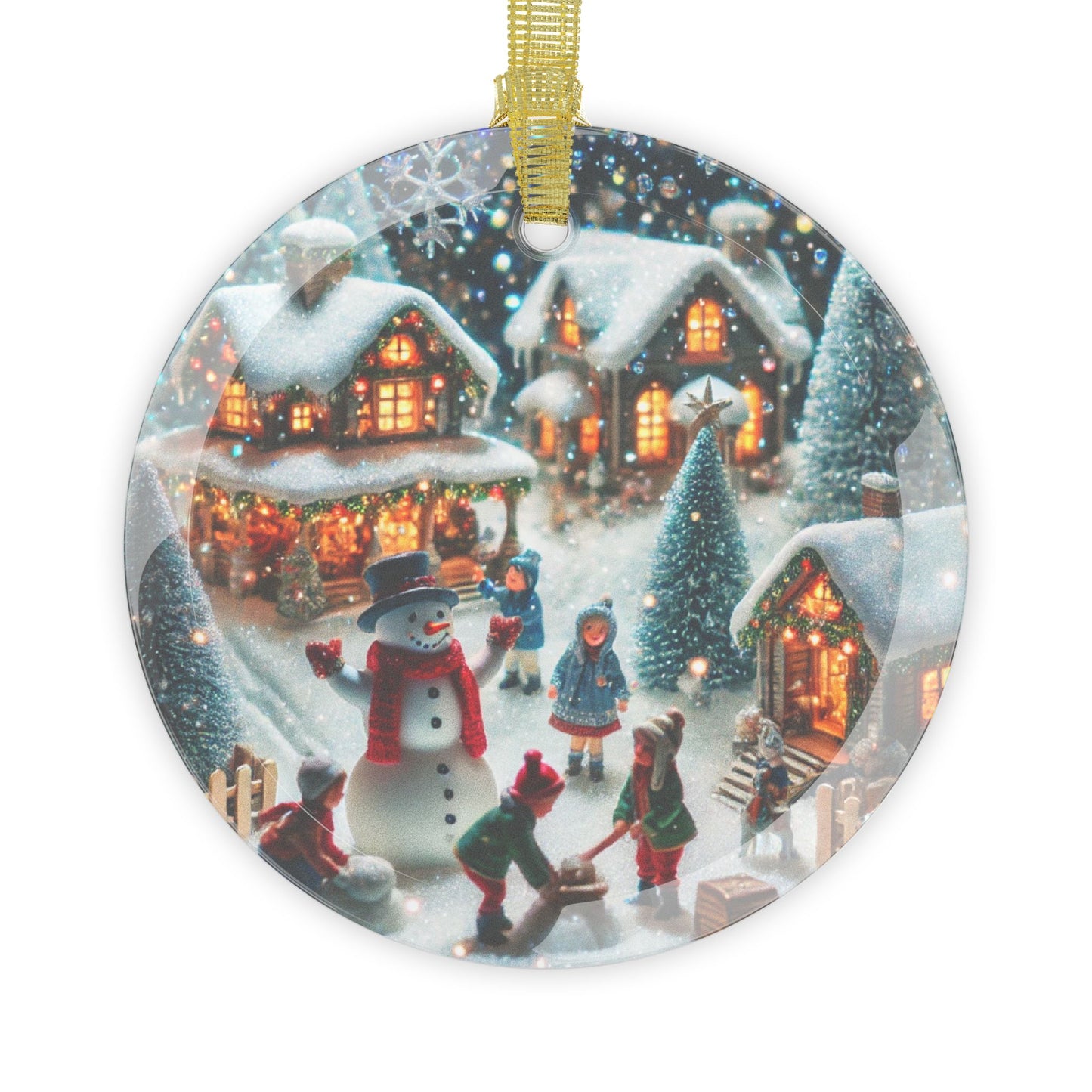 Winter Village Scene - Glass Ornaments