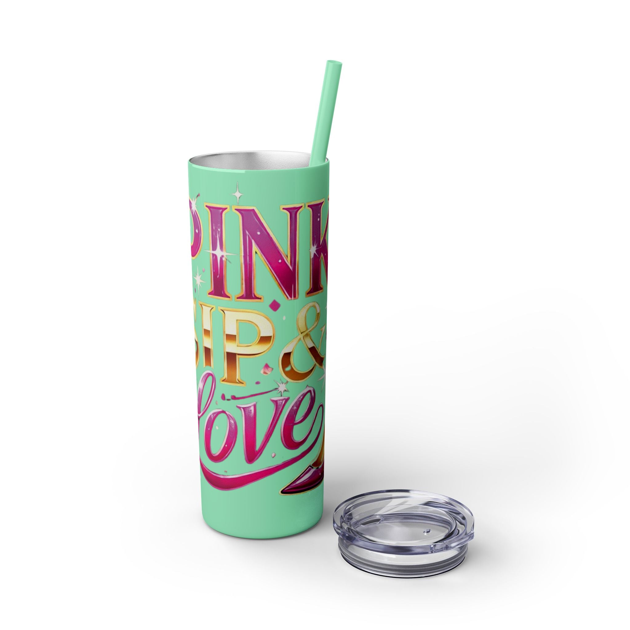 Pink, Sip & Love - Skinny Tumbler with Straw, 20oz