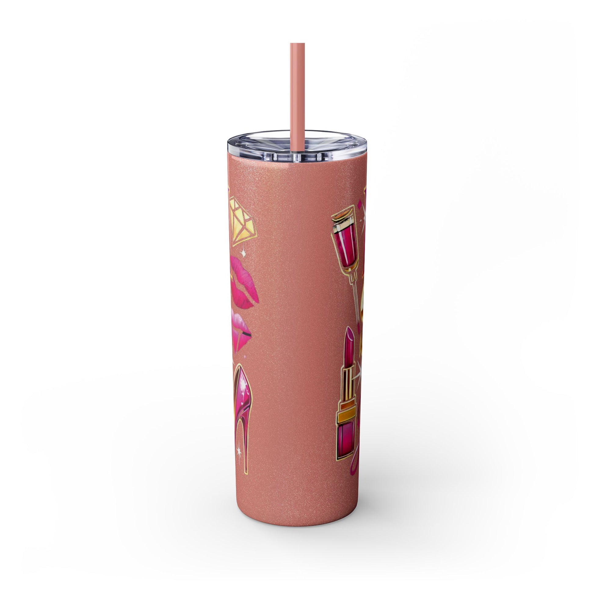 Pink, Sip & Love - Skinny Tumbler with Straw, 20oz - Creatively Designed Shop